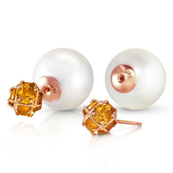 Galaxy Gold Products Jewelry - 14k Gold Double Shell Pearl & Citrines Earrings